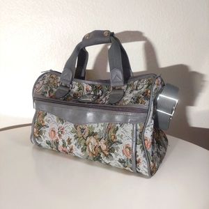 Jordache Vintage Gray Floral Tapestry Patterned Overnight Bag